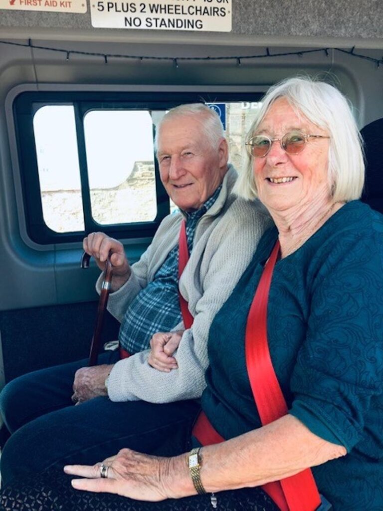 residents sat together in the minibus